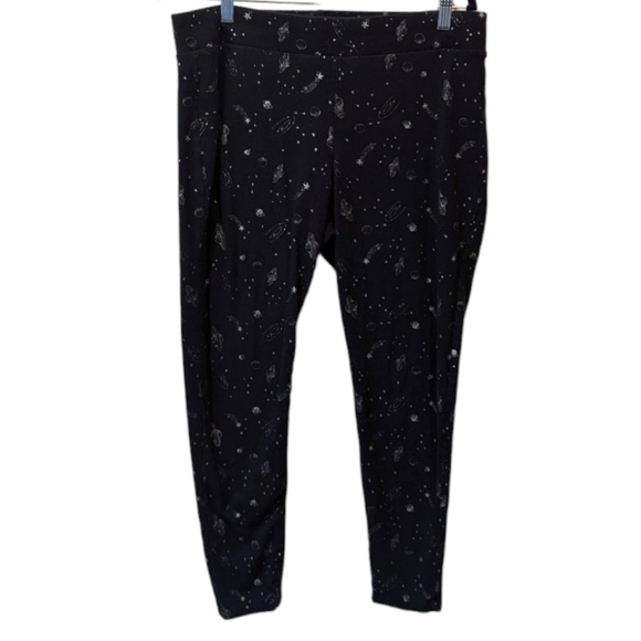Torrid Black Stretch Leggings with Planets, Rockets & Stars Print in White (2X) - Picture 1 of 4